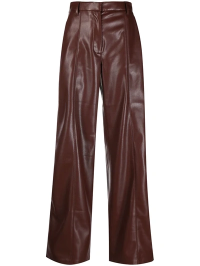 Nanushka Cleo Vegan Stretch-leather Wide-leg Pants In Brown