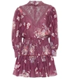 Loveshackfancy Viola Floral Cotton-blend Minidress In Merlot Dusk