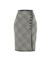 Saint Laurent Leather-trimmed Prince Of Wales Checked Wool Skirt In Beige,black