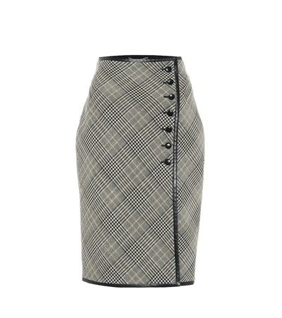 Saint Laurent Leather-trimmed Prince Of Wales Checked Wool Skirt In Beige,black