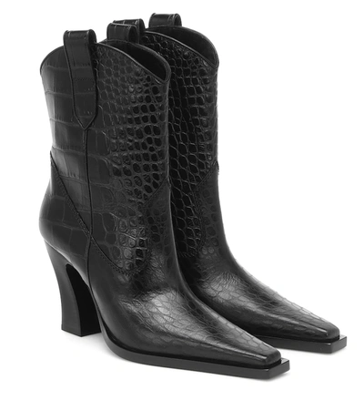 Tom Ford Croc-effect Leather Western Boots In Black
