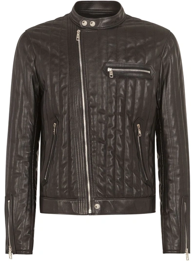 Dolce & Gabbana Quilted Plongé Leather Jacket In Black