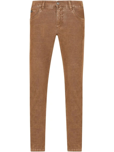 Dolce & Gabbana Five-pocket Garment-dyed Cotton Trousers In Brown
