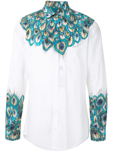 Dolce & Gabbana Peacock-print Cotton Gold-fit Shirt In White