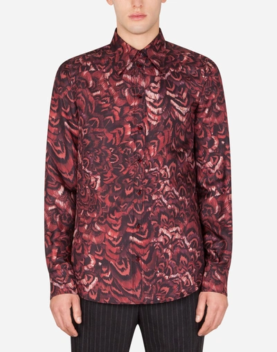 Dolce & Gabbana Silk Martini-fit Shirt With Peacock Print