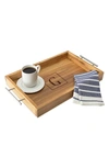 Cathy's Concepts Monogram Acacia Tray With Metal Handles In G