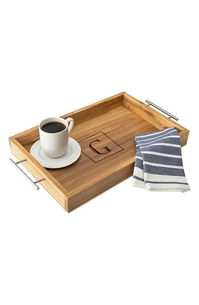 Cathy's Concepts Monogram Acacia Tray With Metal Handles In G