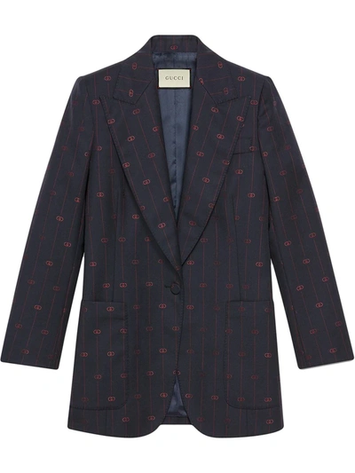 Gucci Gg Pinstripe Wool Blazer In Blue