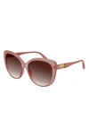 Gucci 57mm Gradient Cat Eye Sunglasses In Opal Dark Rose/ Red Gradient