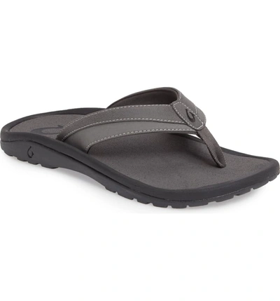 Olukai 'ohana Koa' Flip Flop In Charcoal/ Charcoal