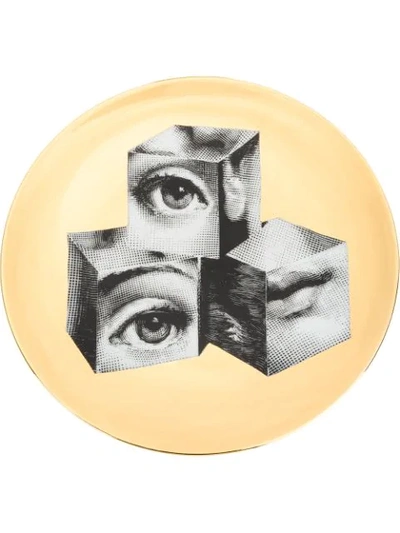 Fornasetti Block Face Print Plate In Gold