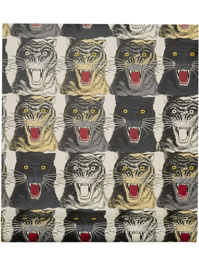 Gucci Tiger Face Printed Wallpaper In White,multi