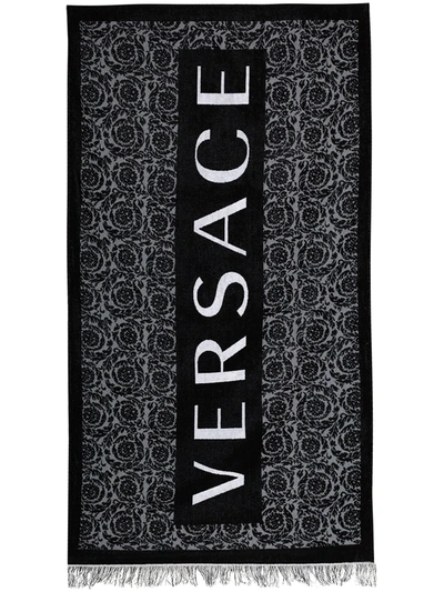 Versace Black And White Logo Beach Towel