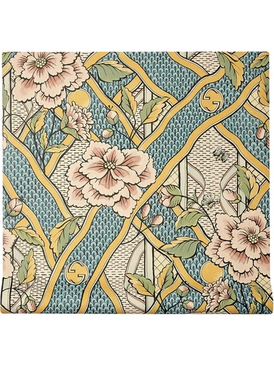 Gucci Floral Print Wallpaper In Blue