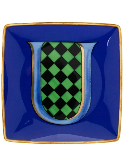 Versace Home Alphabet U Plate (12cm) In Blue