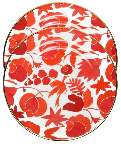 La Doublej Wildbird Dessert Plates (set Of 2) In Red