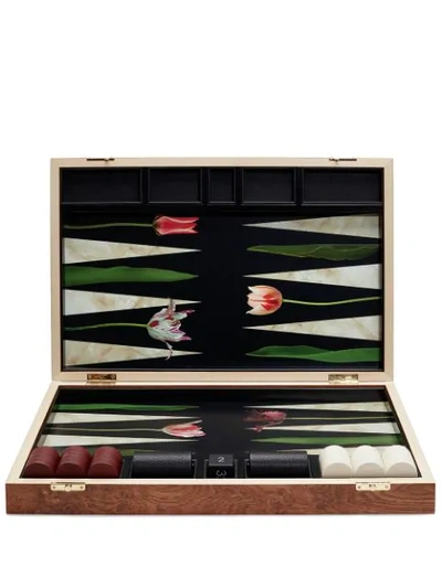 Alexandra Llewellyn Tournament Size Tulip Backgammon Set In Brown