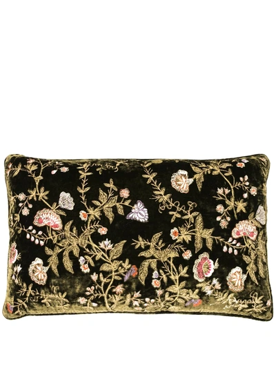 Anke Drechsel Embroidered Floral Cushion In Green