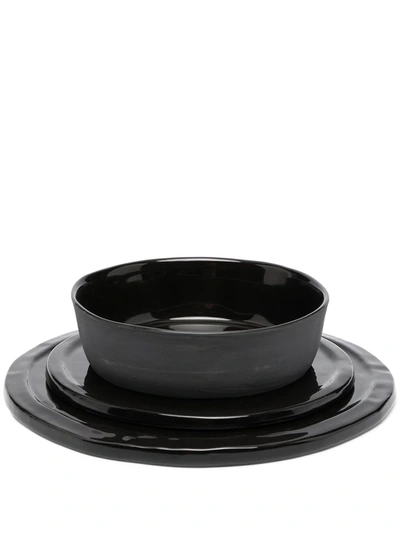 Off-white Ceramic Lunch Set In Black