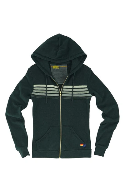 Aviator Nation Striped Zipper Hoodie In Charcoal/gray