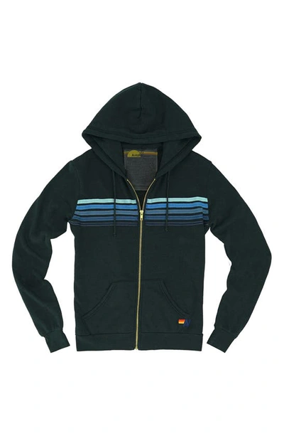 Aviator Nation Striped Zipper Hoodie In Charcoal/blue