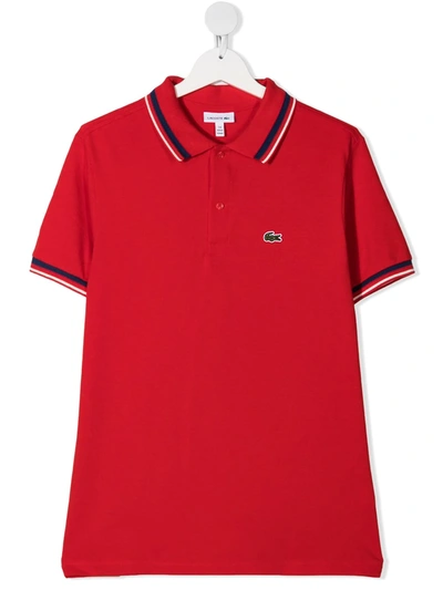 Lacoste Boys' Short Sleeve Ribbed Polo Shirt - Little Kid, Big Kid In Red