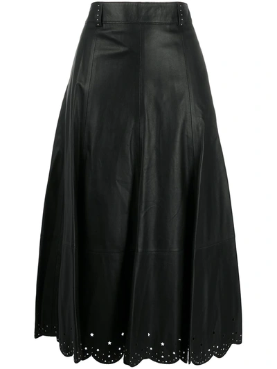 Tommy Hilfiger Laser-cut Leather Midi Skirt In Black