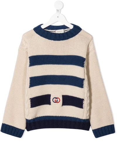 Gucci Kids' Striped Knitted Jumper In Neutrals