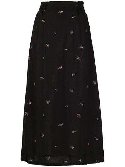 Ganni High-waisted Floral Skirt In Black