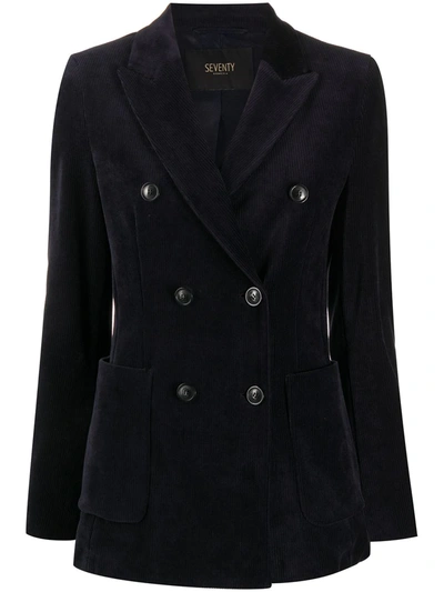 Seventy Velvet Ribbed Double Breasted Jacket In Blue