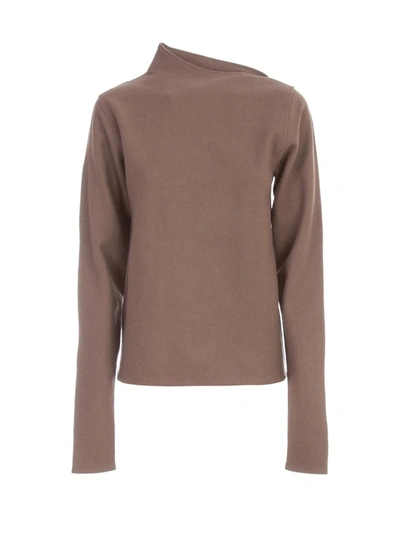 Lemaire Asymetrical Collar Sweater In Brown
