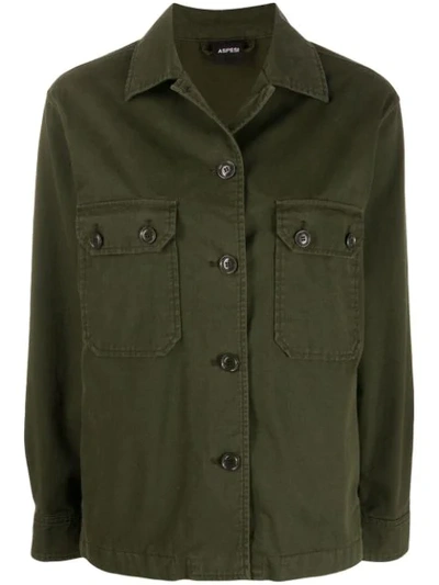 Aspesi Knitted Shirt Jacket Popeline 4 Pockets In Green