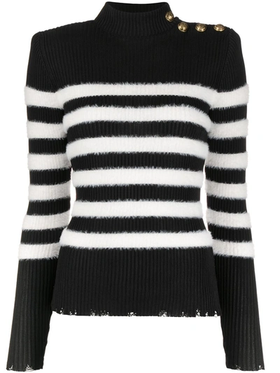 Balmain Stripe Knit Sweater In Nero