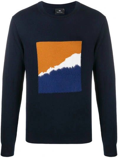 Ps By Paul Smith Mountain-jacquard Crew Neck Jumper In Blue