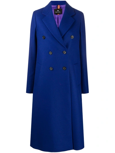 Ps By Paul Smith Knitted Double Breasted Coat Microcheck In Blue