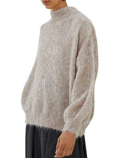 Brunello Cucinelli Oversize Embellished Sweater In Beige