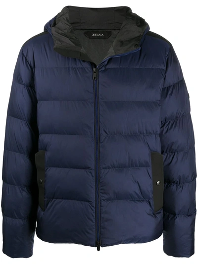 Z Zegna Zip Hooded Padded Jacket In Navy