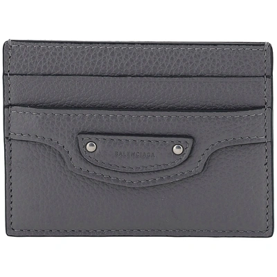 Balenciaga Men's Genuine Leather Credit Card Case Holder Wallet In Grey