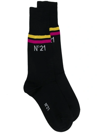 N°21 Striped Logo Socks In Black