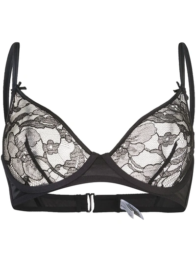 Fleur Du Mal Magnolia Lace Unlined Demi Bra In Black