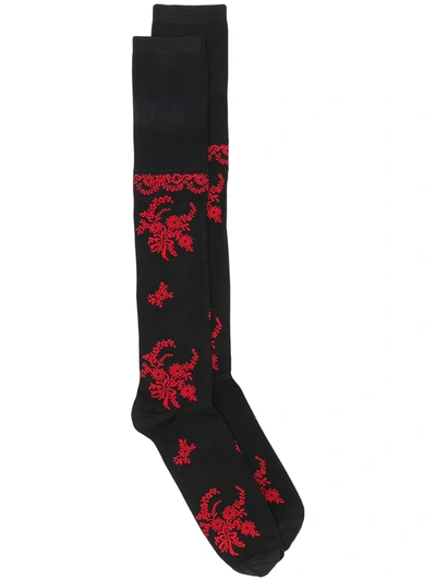 Simone Rocha Floral Jacquard Long Socks In Black