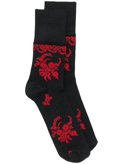 Simone Rocha Floral Jacquard Socks In Black
