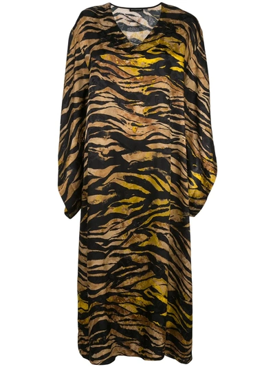 Josie Natori Tiger-print Kaftan In Brown