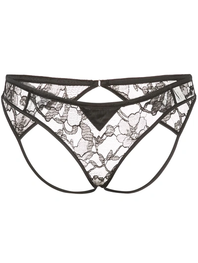 Fleur Du Mal Magnolia Lace Ouvert Briefs In Black