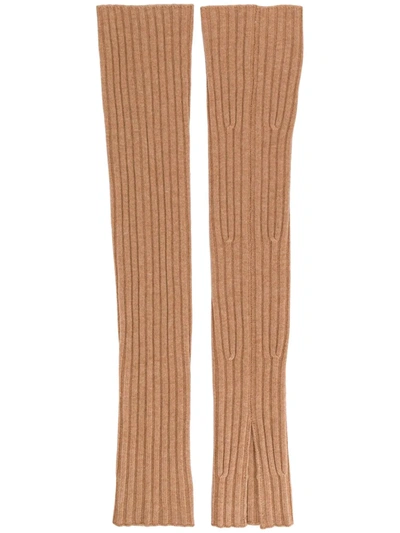 Cashmere In Love Lottie Ribbed Leg Warmers In Brown