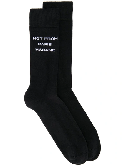 Drôle De Monsieur Slogan Knit Socks In Black