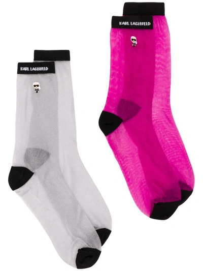 Karl Lagerfeld Two Pack K/ikonik Transparent Socks In Pink