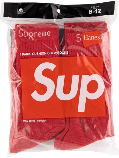 Supreme Logo Embroidered Socks In Red