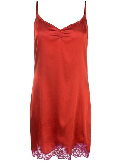 Fleur Du Mal James Lace Rouched V-neck Slip In Red