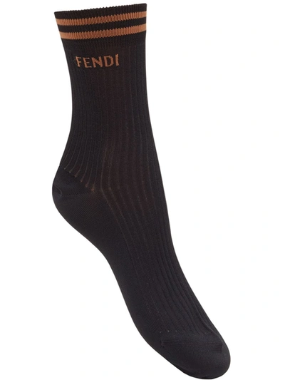 Fendi Logo Detail Socks In Black